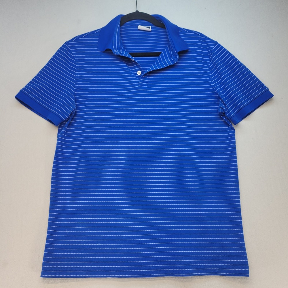 Charles Tyrwhitt Polo Shirt Mens Medium Blue Striped Short Sleeve Cotton Pique